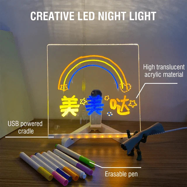 Glowing LED Acrylic Writing Board with 7 Neon Markers – USB Light-Up 30x20 Cm