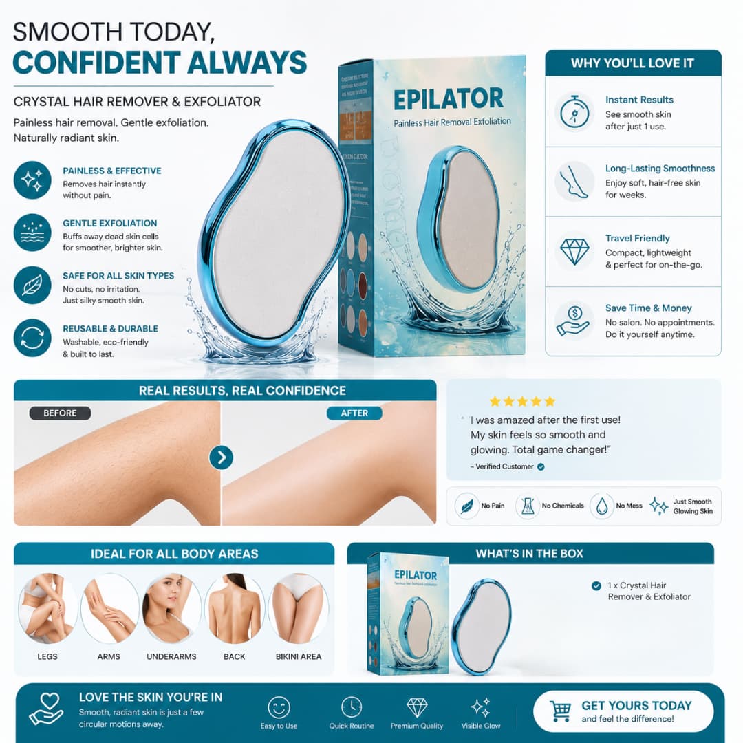 Reusable Crystal Hair Remover & Exfoliator – Pain-Free Smooth Skin